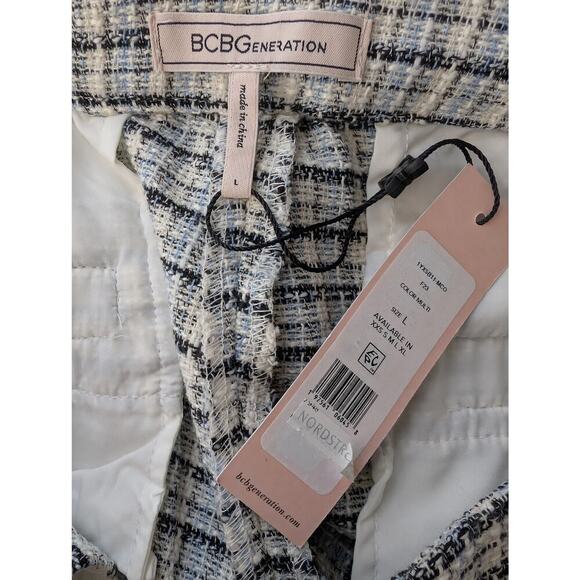Bcbgeneration Large Pants Tweed Woven Blue Cream Crop High Rise Silver Buttons - Picture 3 of 9